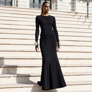 French temperament elegant round neck long-sleeved hip-wrapped dress