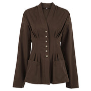 Slim fitting brown long-sleeved shirt with waist