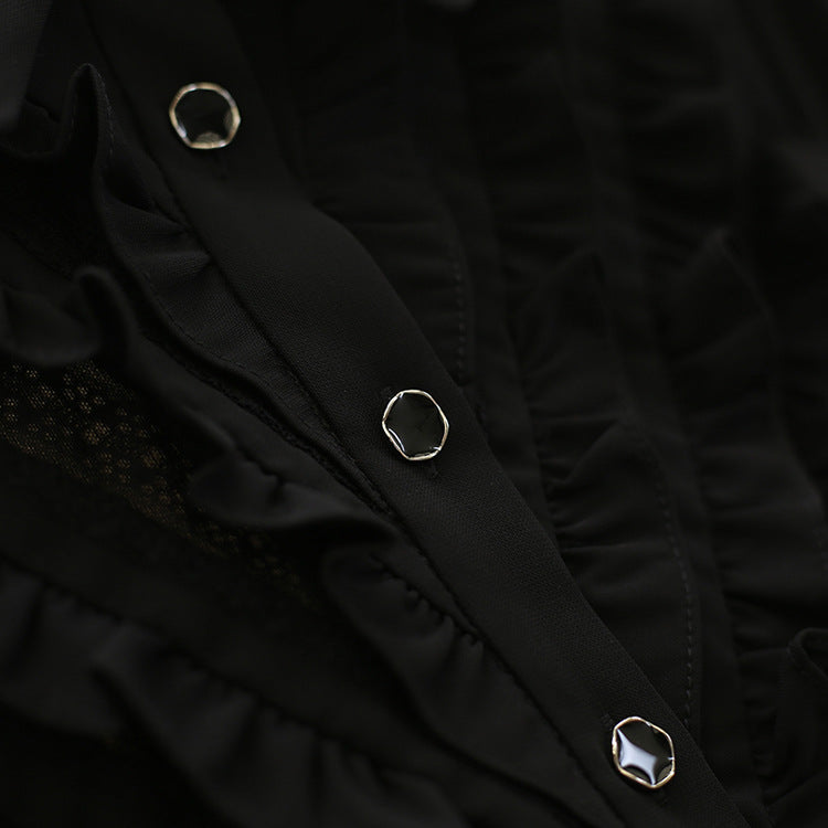 Solid color fungus edge slim dress