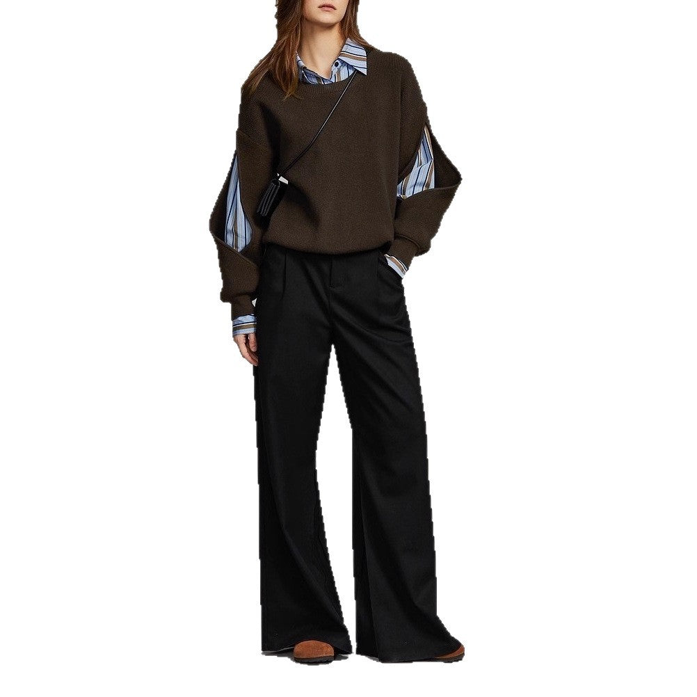 Splicing hollow wool knitted sweater