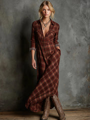 Long Sleeve Plaid Shirt Skirt