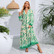 Pullover V-neck sexy printed pendulum long-sleeved dress