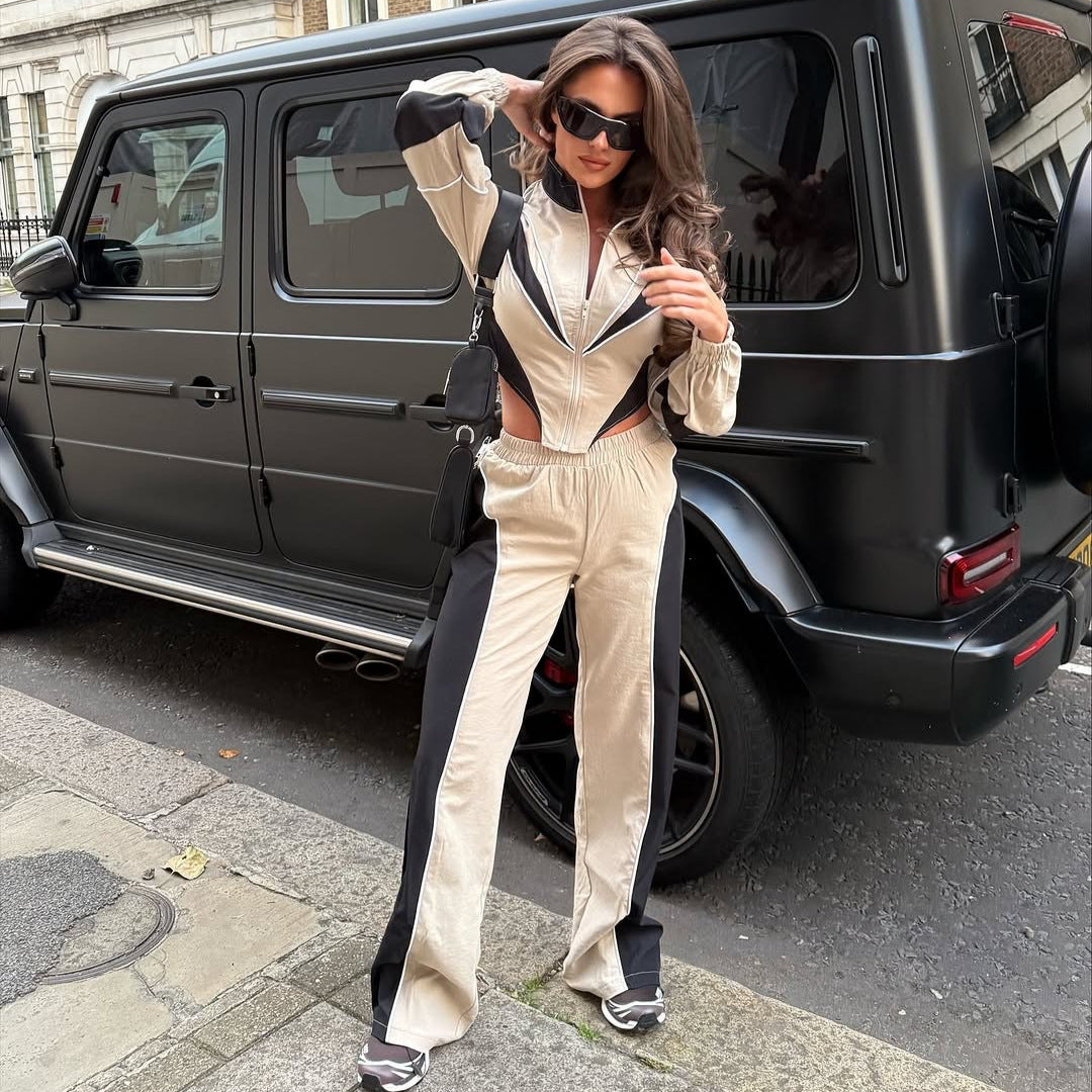 Contrast color irregular top trousers