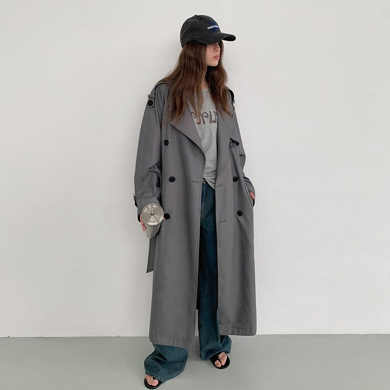 Khaki trench coat medium and long trench coat