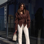 Suede slim jacket with waist straps