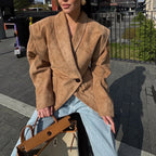 Suede shoulder padded suit jacket