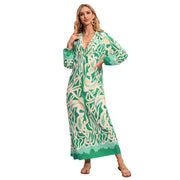 Pullover V-neck sexy printed pendulum long-sleeved dress