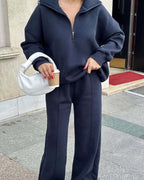 Half open pullover sweater trousers