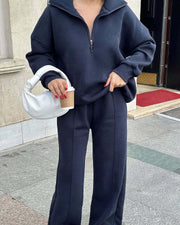 Half open pullover sweater trousers