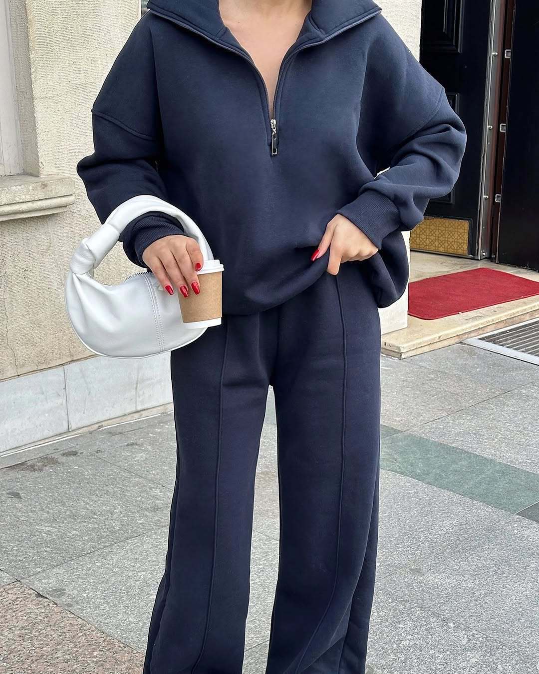 Half open pullover sweater trousers