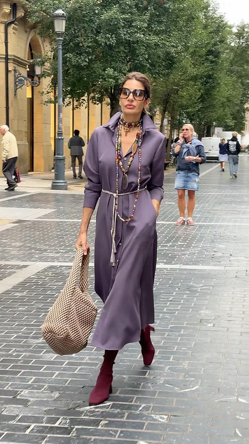 Drop mid-length skirt shirt collar dress