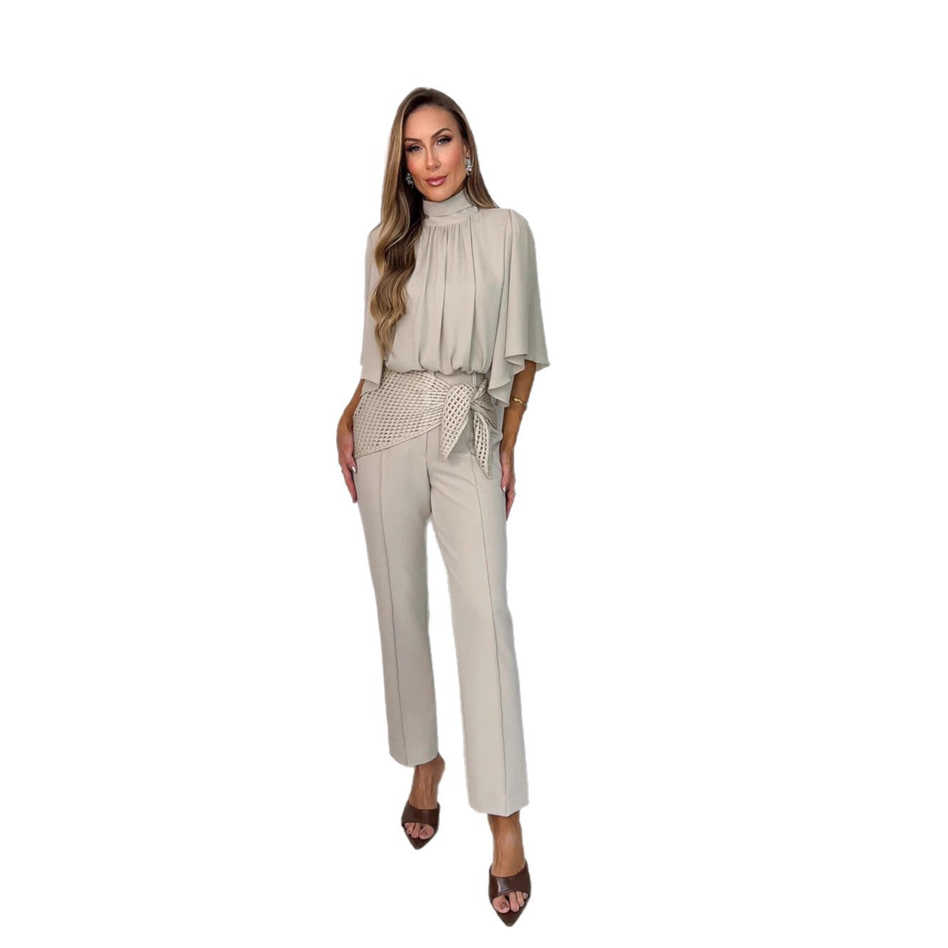 Turtleneck top straight trousers nine-point trousers