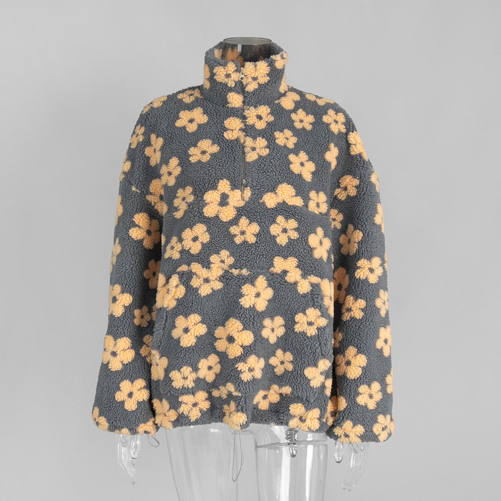 Fashion sweater warm fleece flower woman