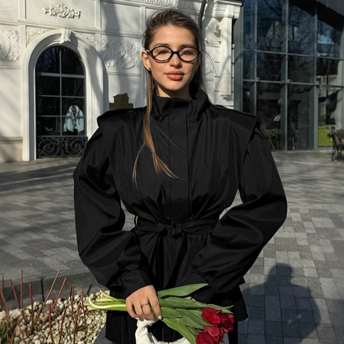 Slim-fit waist strap trench coat