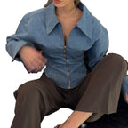 Lapel denim waist top