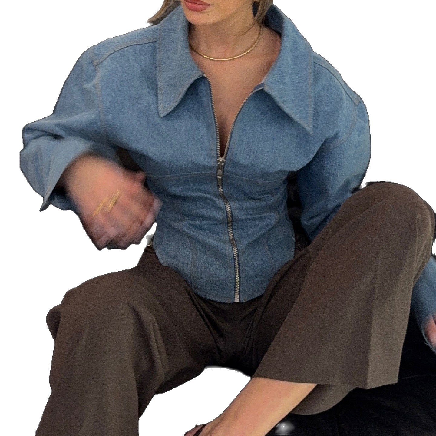 Lapel denim waist top