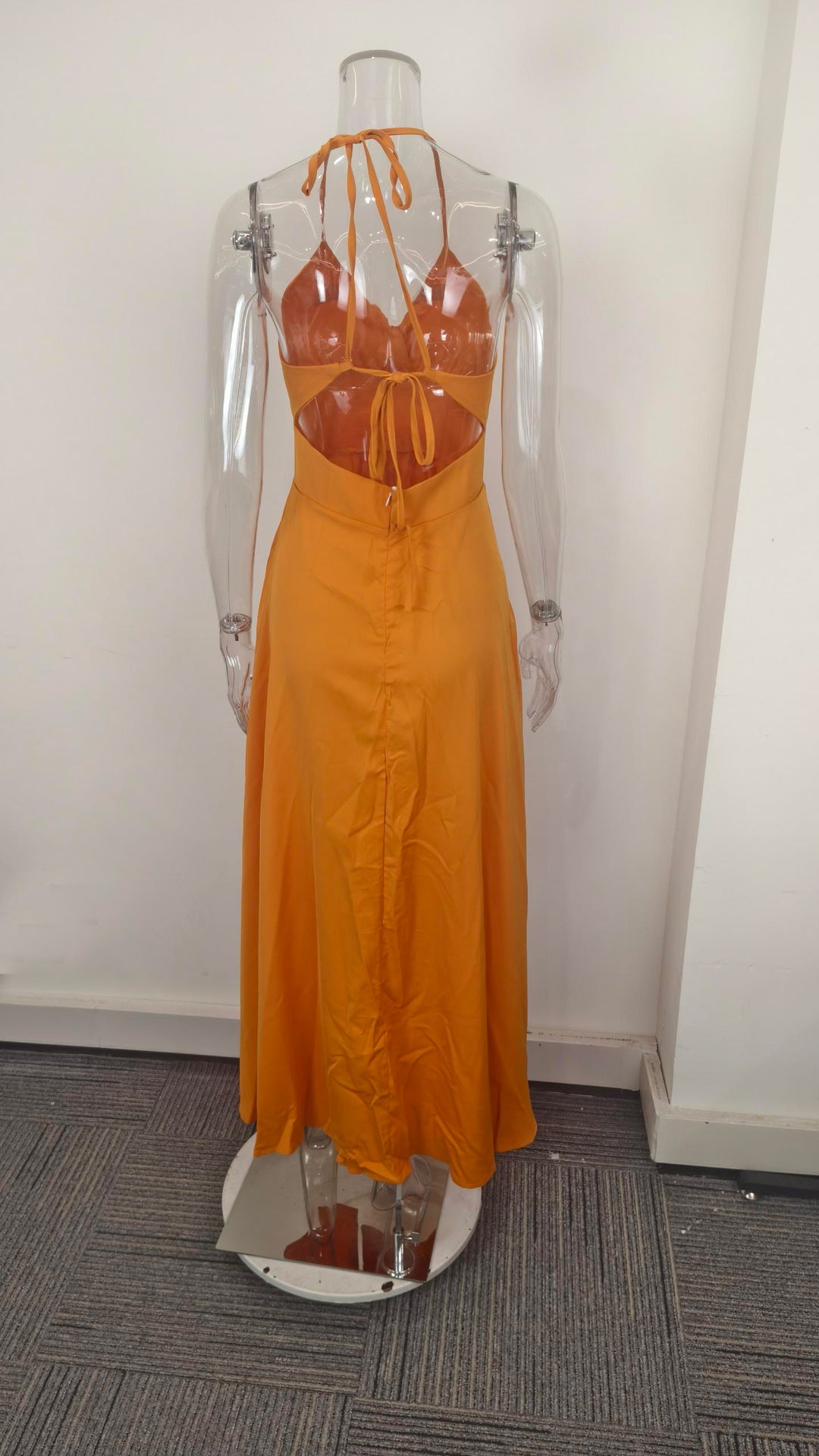 Stylish solid color suspender sexy slim-fit split-ended fungus edge dress