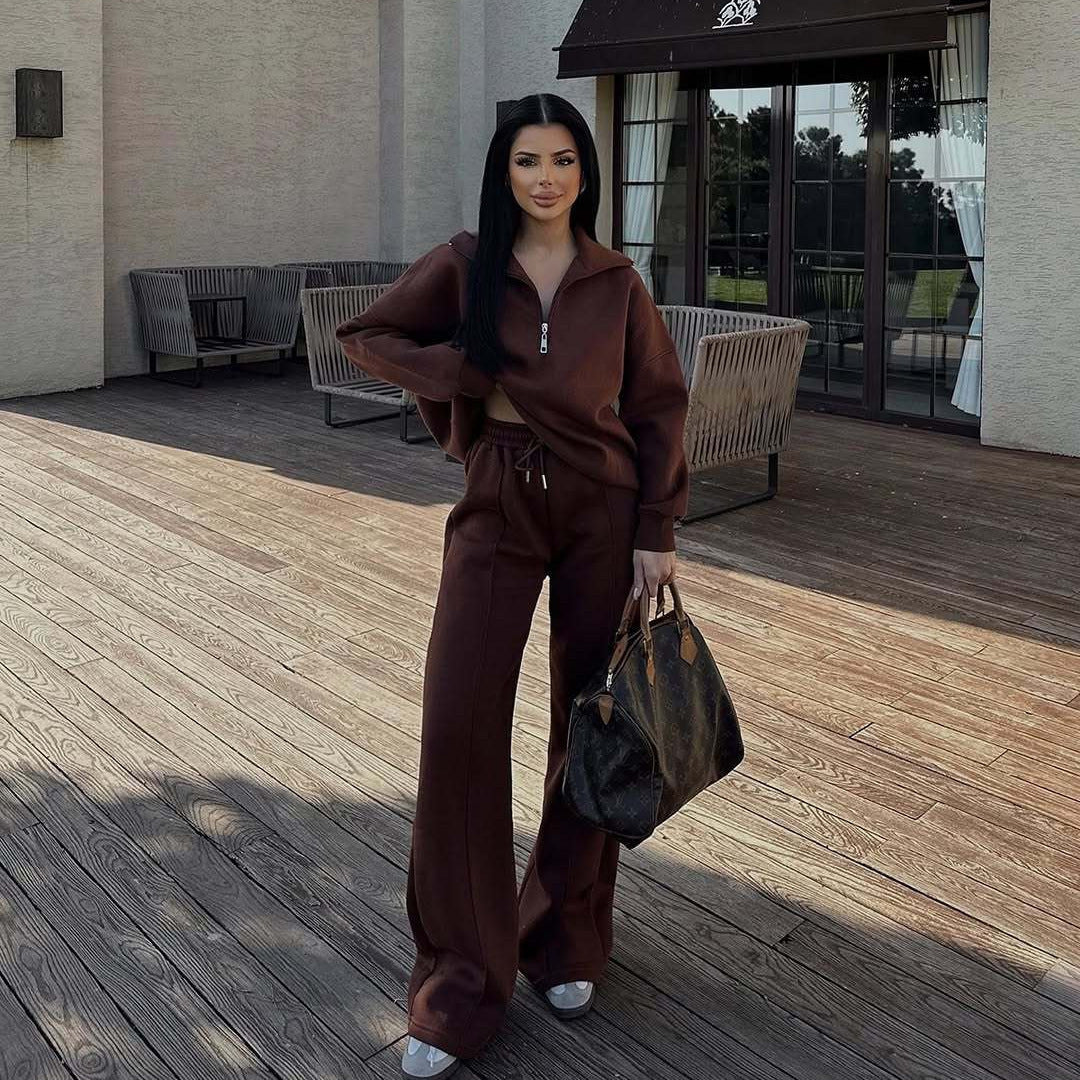 Half open pullover sweater trousers