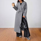 Solid color lapel long coat