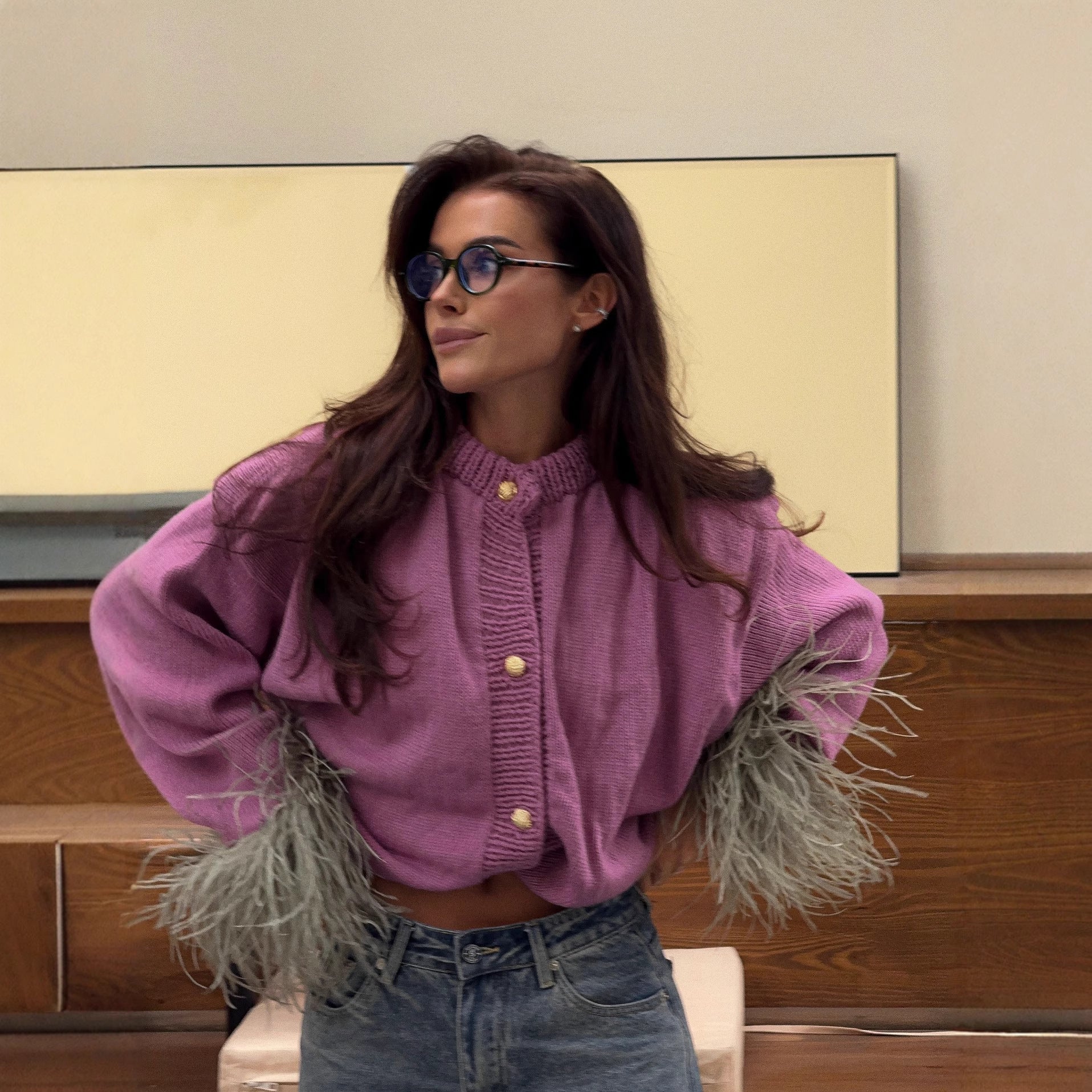 Splicing knitted cardigan sweater