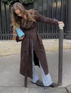 Loose woolen medium and long trench coat