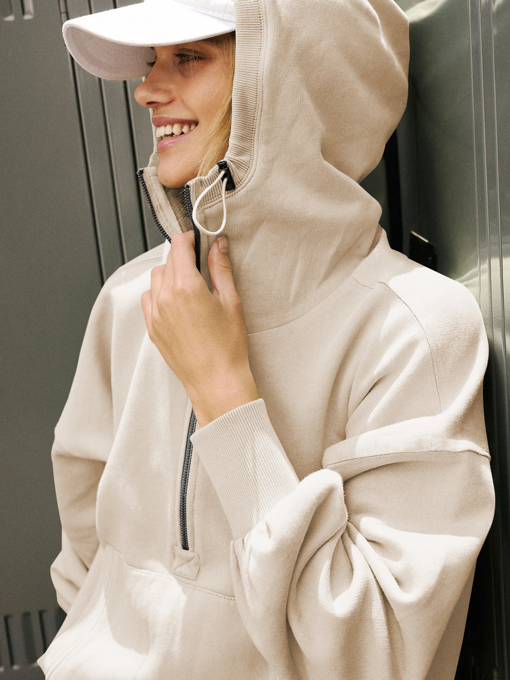 Hoodie Zipper Drawstring Long Sleeve Top