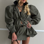 Stand up collar multi-pocket design cocoon waist jacket