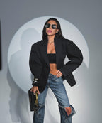 Black suit collar waist suit