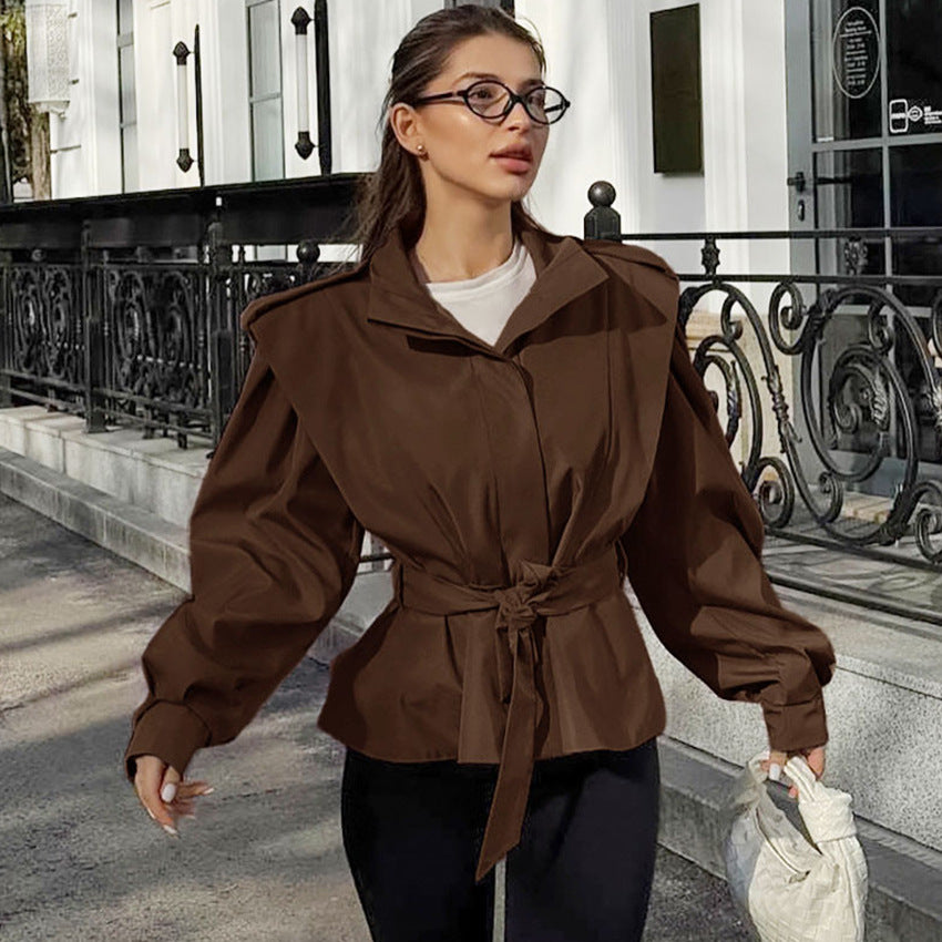 Slim-fit waist strap trench coat