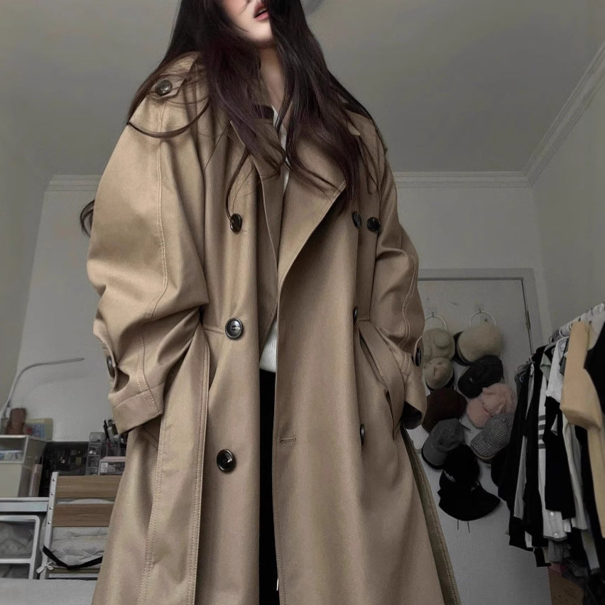 Khaki trench coat medium and long trench coat