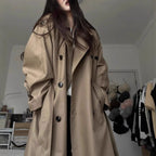 Khaki trench coat medium and long trench coat