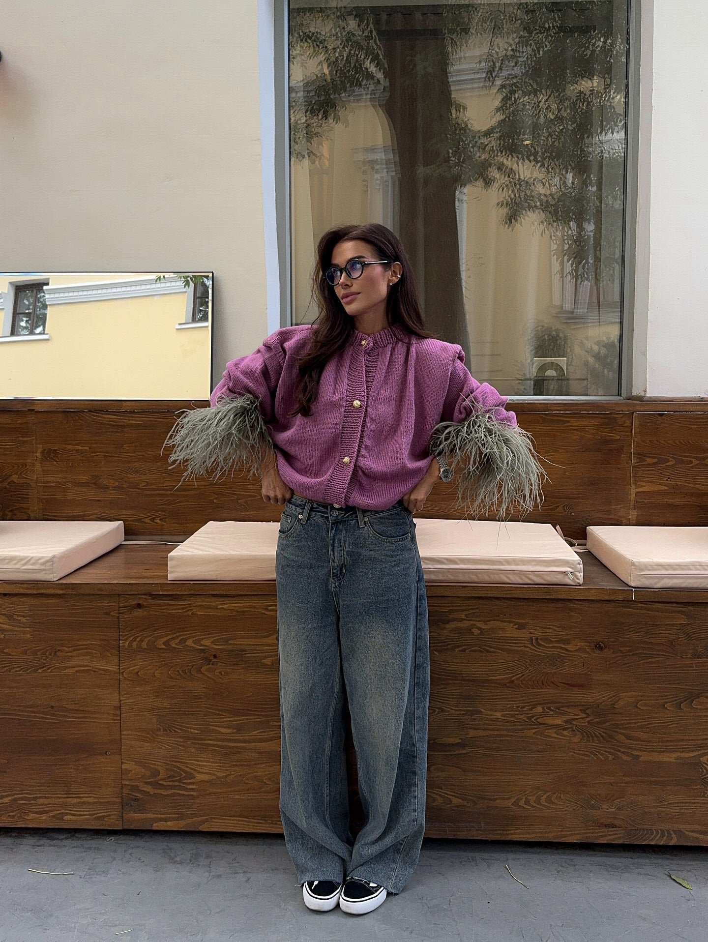 Splicing knitted cardigan sweater