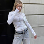 Solid Color Fashion Slim Fit Round Neck Flared Long Sleeve Top