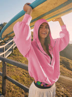 Hoodie Zipper Drawstring Long Sleeve Top