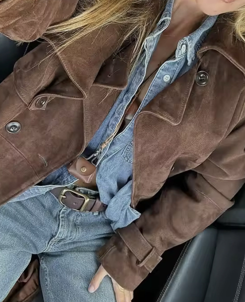 Loose woolen medium and long trench coat