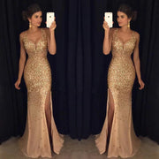 New slit broken foil dress long skirt evening dress