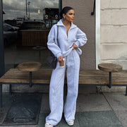 Half open pullover sweater trousers