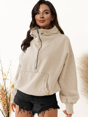 Hoodie Zipper Drawstring Long Sleeve Top
