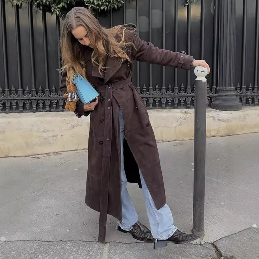 Loose woolen medium and long trench coat