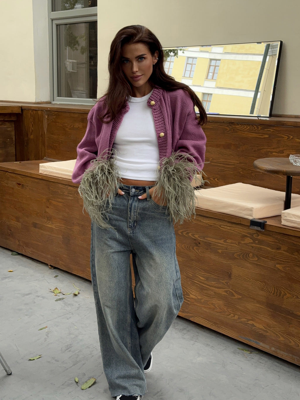 Splicing knitted cardigan sweater