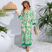 Pullover V-neck sexy printed pendulum long-sleeved dress