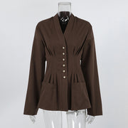 Slim fitting brown long-sleeved shirt with waist