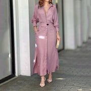 Lace-up Solid Color Waist Long Sleeve Irregular Shirt Dress