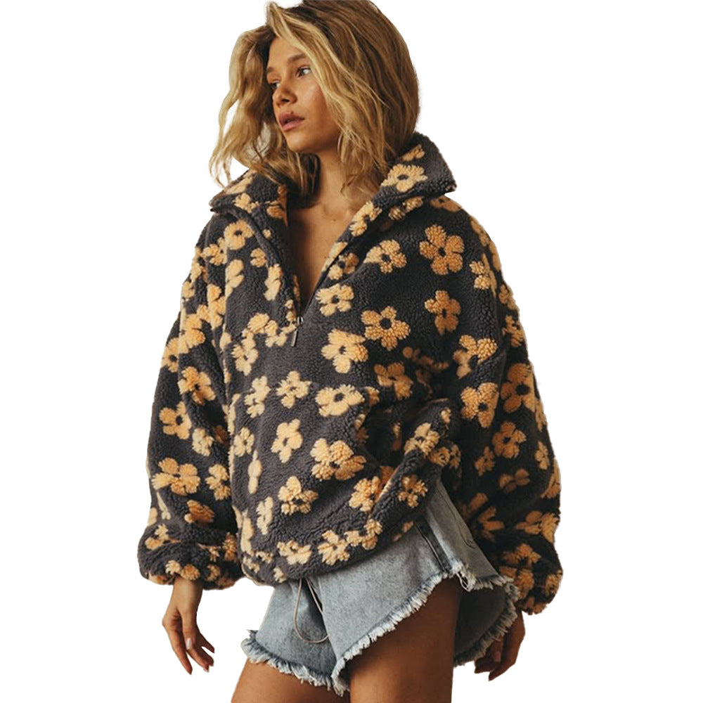 Fashion sweater warm fleece flower woman