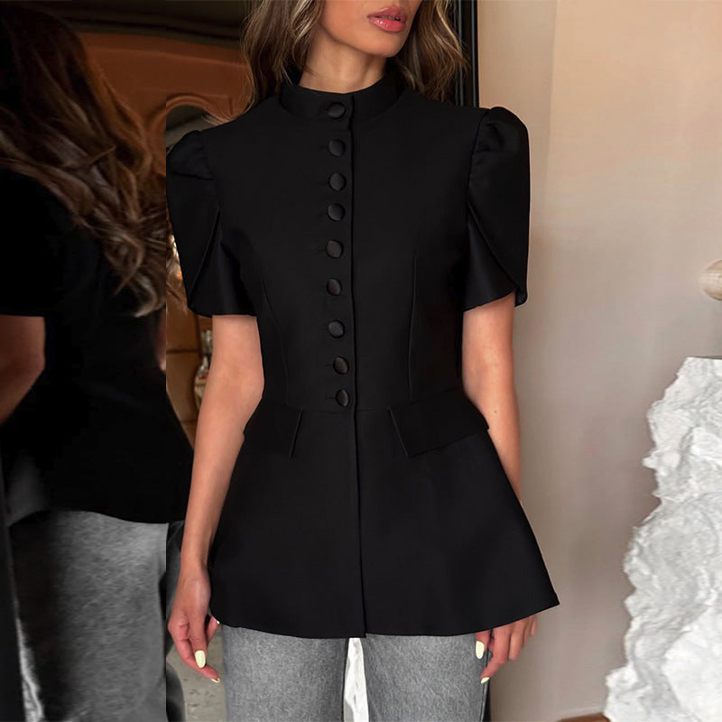 Stand up collar single-breasted shirt