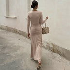 Slim fit pleated long-sleeved dress