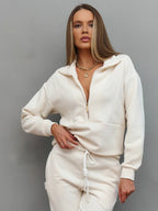 Solid color long sleeved zipper loose top lace up trousers