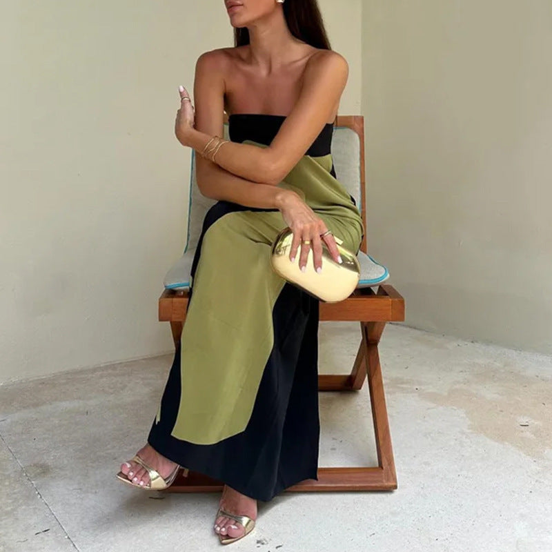 Sleeveless off-the-shoulder tube top sexy halter print dress