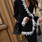 Irregular lace stitching v-neck suit