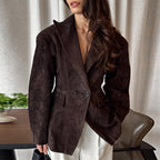V-neck waist long-sleeved suede jacket